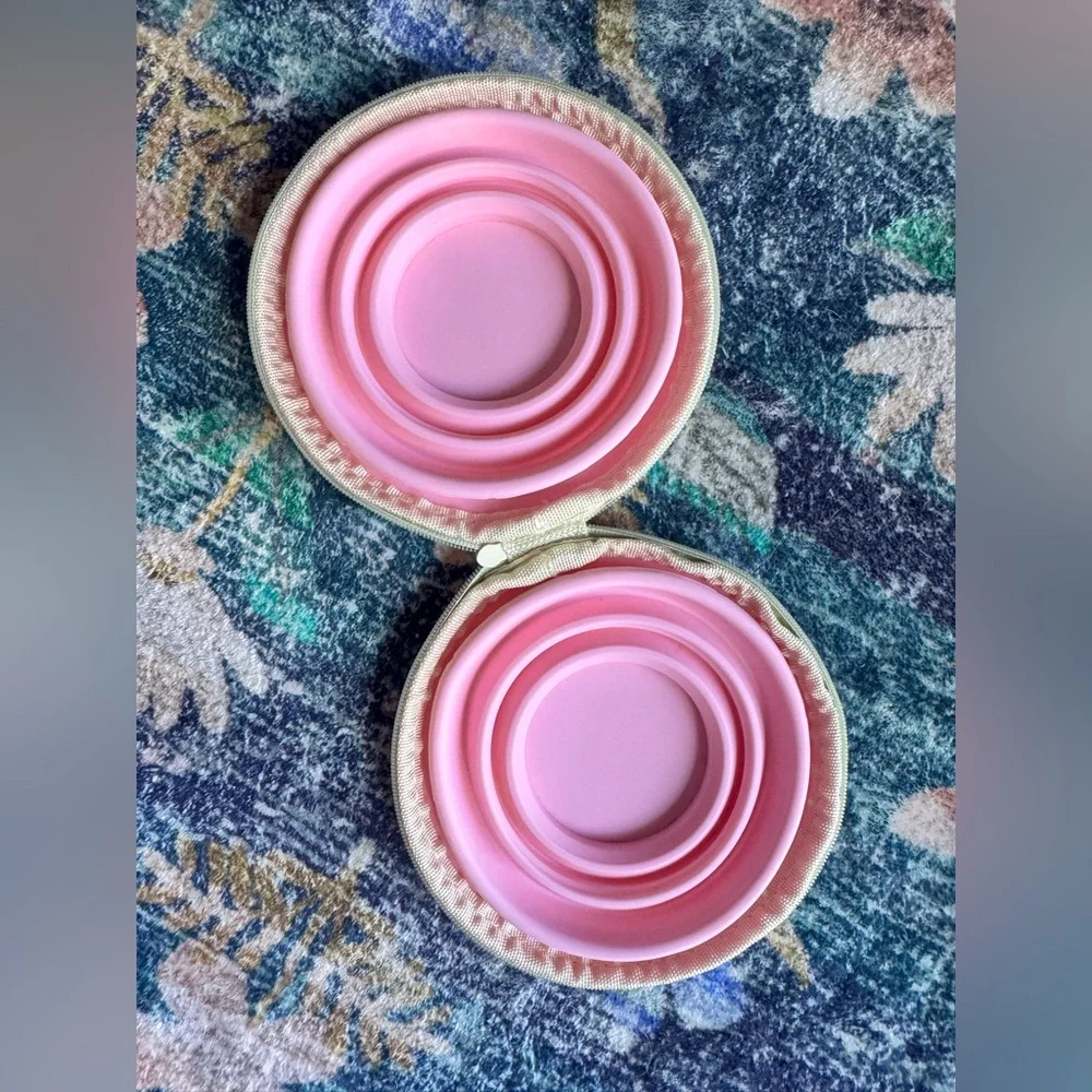 Pink Portable Dog Bowl with Bone Clip